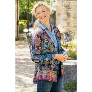 Soft Surroundings Jacket Paloma Embroidered Pasiley Multicolor Hook Cutton Jaqua